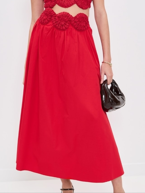 Elexiay Dresses & Skirts - Eze Red Crochet-Waist Maxi Skirt (Damaged)